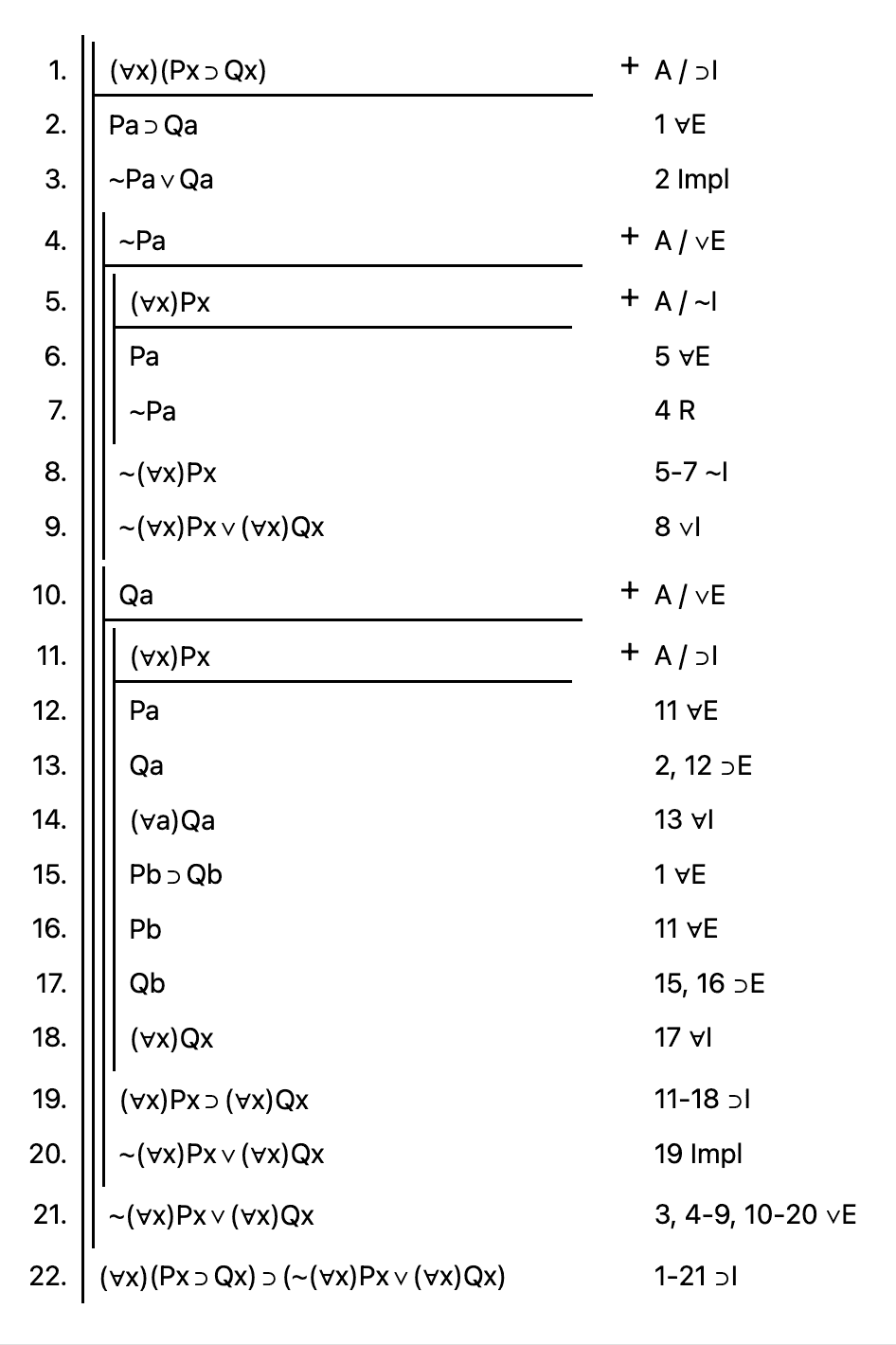 Image of a derivation in the The Logic Book system